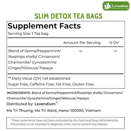 60 Bags - SIimming Detox Tea Caffeine Free - Herbal Tea with Chamomile, Hibiscus Tea & Ginger Root for Colon Cleanse – Natural Citrus & Cinnamon Herbal Tea for Digestive Health