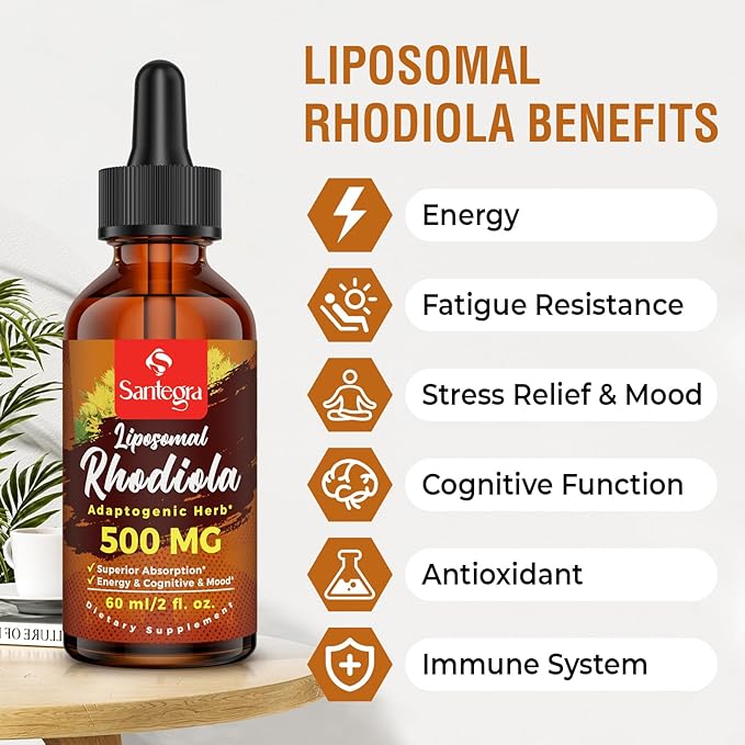 57,000 MG Liposomal Active Rhodiola Rosea Supplement, Rhodiola Root Extract, Liquid for High Absorption, Rhodiola Rosea Root Extract Tincture for Energy, Stress, Mood, Vegan, 60 ml