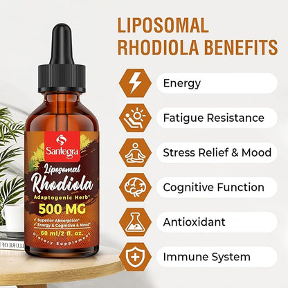 57,000 MG Liposomal Active Rhodiola Rosea Supplement, Rhodiola Root Extract, Liquid for High Absorption, Rhodiola Rosea Root Extract Tincture for Energy, Stress, Mood, Vegan, 60 ml