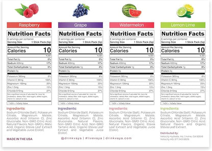 Vaya Sugar Free Electrolyte Powder – 24 Stick Pack Variety – 1,500mg Electrolytes + Vitamin C & Zinc – Keto Hydration Drink Mix – Raspberry, Grape, Lemon Lime, Watermelon