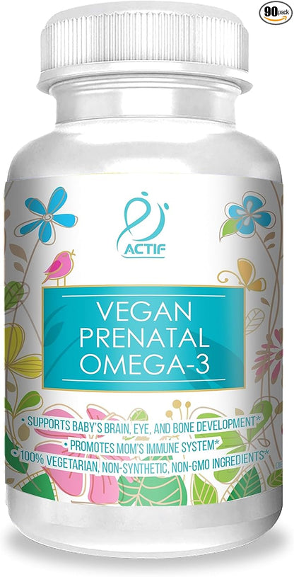 Actif Organic Vegan Prenatal Omega-3 with High Strength Algae Oil Formula, 100% Natural, Gluten-Free, Non-GMO, 90 Count