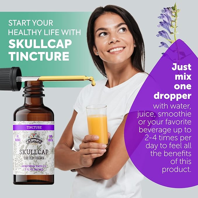 Skullcap Tincture, Organic Skullcap Extract, Skullcap Drops (Scutellaria lateriflora) Dried Herb 2 0z (60 ml)