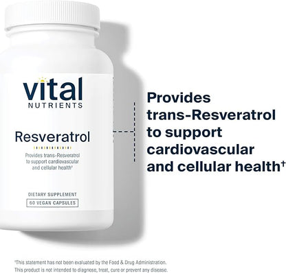 Vital Nutrients Resveratrol | Ultra High Potency Antioxidant | Trans Resveratrol for Cardiovascular and Cell Health Support* | Vegan Supplement | Gluten, Dairy and Soy Free | Non-GMO | 60 Capsules