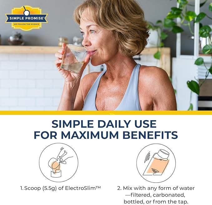 Simple Promise ElectroSlim - Sugar-Free Keto Electrolytes Powder - No Sugar Formula for Daily Energy Support and Hydration, Low Sodium Organic Electrolytes Powder, 30 Servings, Peach Flavor