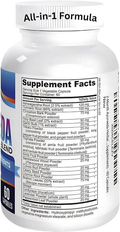 17-in-1 AYURVEDA Supplements (2-Month Bulk Supply) | Traditional Blend of Ayurvedic Herbs | Overall Health & Wellness Support Supplement | Strong Mind, Body & Spirit | Ayurveda Products | 60 Capsules