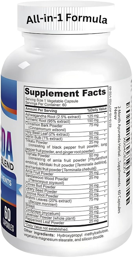 17-in-1 AYURVEDA Supplements (2-Month Bulk Supply) | Traditional Blend of Ayurvedic Herbs | Overall Health & Wellness Support Supplement | Strong Mind, Body & Spirit | Ayurveda Products | 60 Capsules
