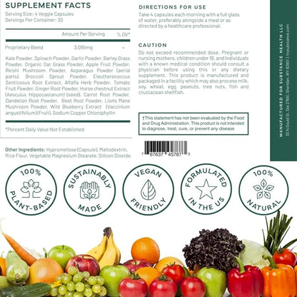SUBSTANCE. - Nature's Sustenance Daily Greens, Daily Fruit and Veggies Supplement - Enhance Energy, Mental Clarity - Fruits and Vegetables Supplements - US Made, Vegan-Friendly - 30 Servings.