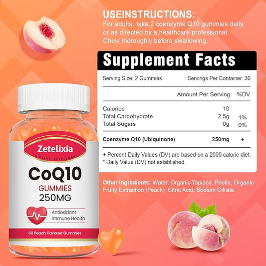 2 Pack CoQ10 Gummies, 5X Better Absorption Coenzyme Q10 for Cellular Energy and Antioxidant Support, 120 Peach Gummies