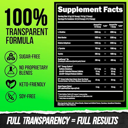 ALPHA LION Superhuman Pre Workout Powder, Beta Alanine, L-Taurine & Tri-Source Caffeine for Sustained Energy & Focus, Nitric Oxide & Citrulline for Pump (21 Servings, Sour Gummy Bear Flavor)