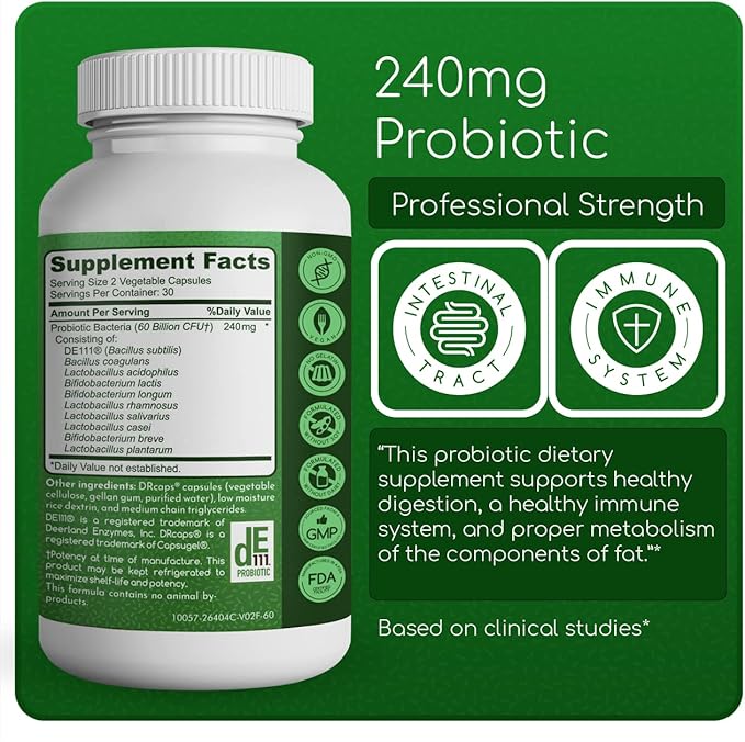 60 Billion CFU Daily Probiotic, Vegan, 10 Strain, 60 Count, Professional Strength, Clinically Studied, Delayed Release Capsules, Shelf Stable