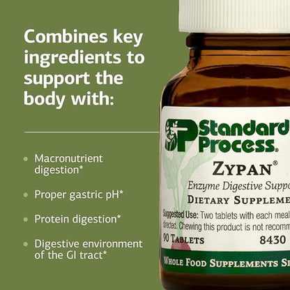 Standard Process Zypan - Digestive Health Support Supplement - HCI Supplement with Pancreatin, Betaine Hydrochloride & Pepsin - Support Macronutrient Digestion - 90 Tablets
