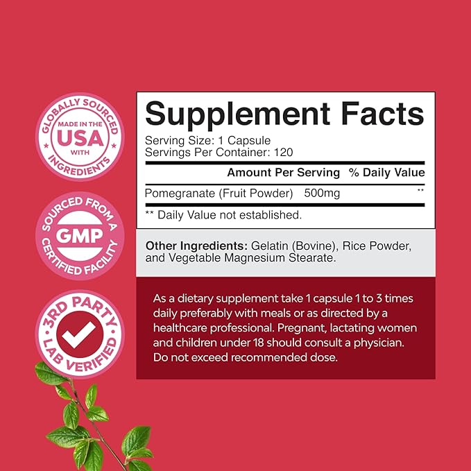 Advanced Antioxidant Superfood Pomegranate Supplement - Natural Pomegranate Extract Polyphenols Supplement for Heart Health and Joint Support - Reds Superfood Powder Capsules for Men and Women 120ct
