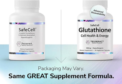SafeCell S-Acetyl Glutathione Supplement for Neuro Health Support, Powerful Antioxidant to Help Neutralize Free Radicals, Hypoallergenic, 300mg, 60 Vegetarian Capsules