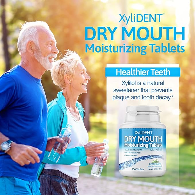 Nature's Stance XyliDENT Xylitol Tablets for Dry Mouth Relief - Stimulates Saliva, Freshens Breath, Reduces Acid Production, Fast Acting Relief, 100 Count (Peppermint)