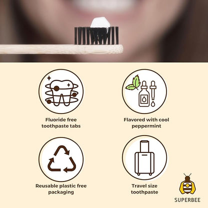 SuperBee Dentos Toothpaste Tablets, 500 Tabs, Fluoride Free & Eco Friendly, Travel Mouthwash Tablets, Sensitive Bites for Kids and Adults, Chewable Tablet, Spearmint