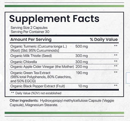 Nature's Pure Blend Active Detox Cleanse – Organic Turmeric Supplement with Apple Cider Vinegar for Digestive Support – Body Detox for Men to Promote Balance & Vitality – Green Tea & Milk Thistle