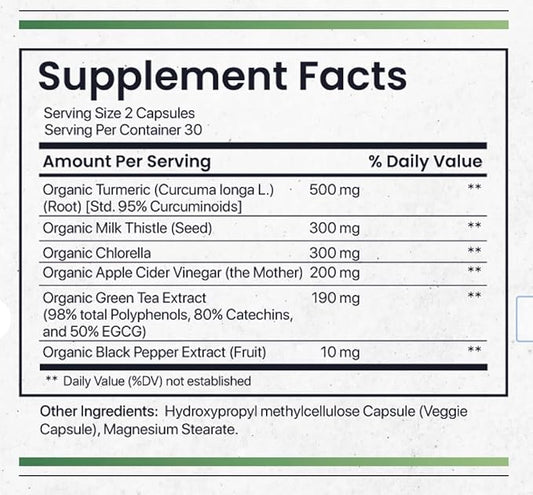 Nature's Pure Blend Active Detox Cleanse – Organic Turmeric Supplement with Apple Cider Vinegar for Digestive Support – Body Detox for Men to Promote Balance & Vitality – Green Tea & Milk Thistle