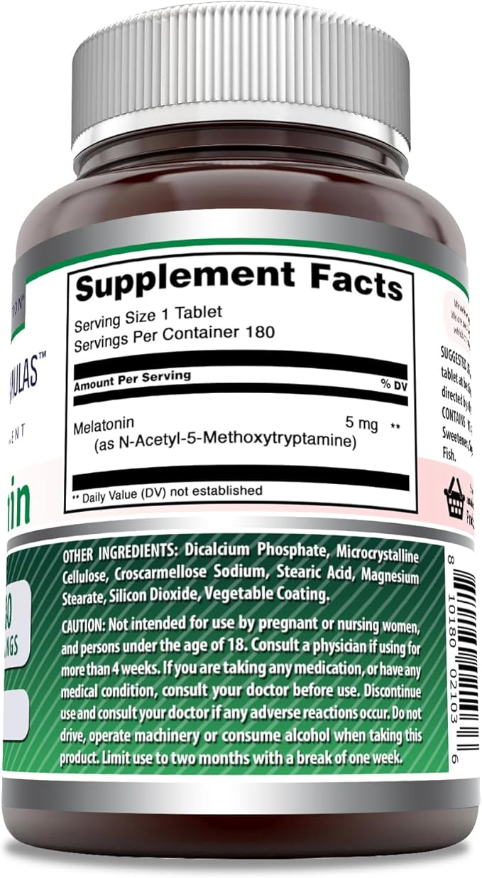 Amazing Formulas Melatonin Supplement | Unflavored | 5 Mg | 180 Tablets | Non-GMO | Gluten Free | Made in USA