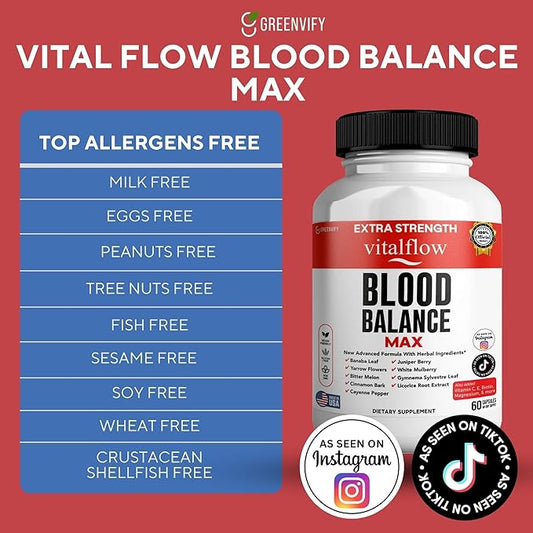 VitalFlow Blood Balance Max | Advanced Herbal Formula with Banaba Leaf, Juniper Berry, Bitter Melon & More | Vegan, Gluten-Free, Non-GMO | 60 Capsules, 60-Day Supply | Made in USA (2)