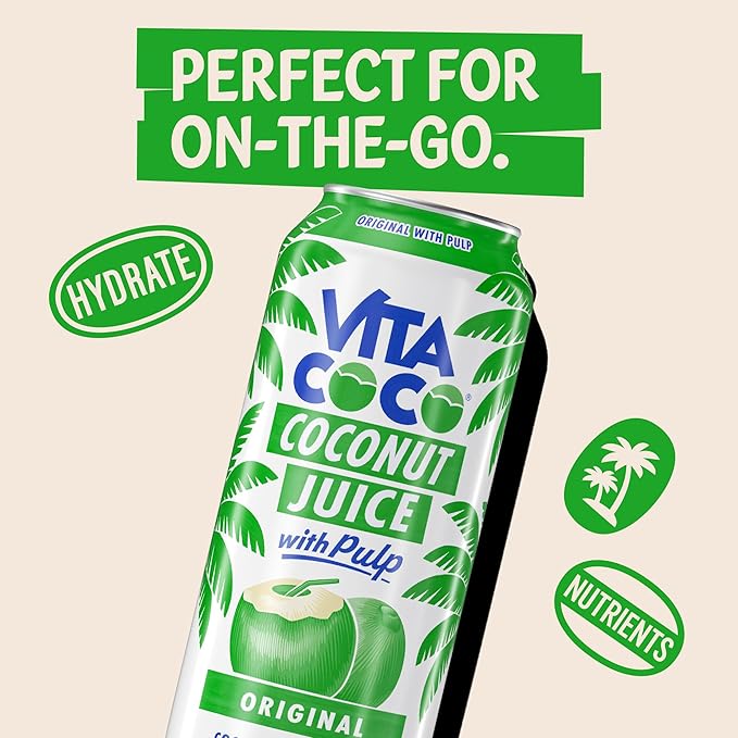 Vita Coco Coconut Juice, Original with Pulp | Big, Bold Coconut Taste | Natural Electrolytes | Sweet, Refreshing Hydration | 16.9 oz can (Pack of 12)