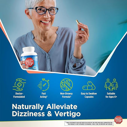 Vertigo Relief Product & Non‑Drowsy Motion Sickness Pills: Nausea and Dizziness, Ginger & Grape Seed Formula, Inner Ear Balance, Car, Cruise & Travel Essential, Stomach Support (80 Count – Pack of 2)