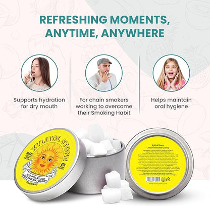 Xylitol Stone Sugar Free Candy - Vegan & Keto Friendly Unique Hard Candy - 100% Natural Flavor Candies - Gluten Free & Non-GMO Breath Freshener Low Calorie Mints - Lemon (Pack of 1)