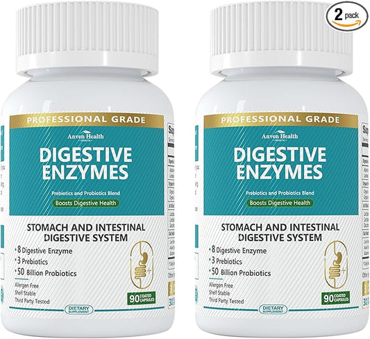 800mg Digestive Enzymes for Men and Women with Probiotics & Prebiotics, 8 Key Enzymes, Protease, Amylase & Lipase | 180 Capsules - A 60-Day Supply for Bloating & Gas Relief - Non-GMO