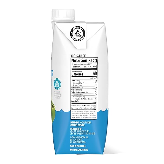 Amazon Grocery, Pure Coconut Water, 11.2 Fl Oz, 24 Ct (Previously Happy Belly, Packaging May Vary)