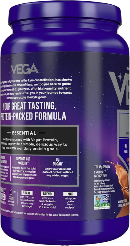 Vega Original Essential Protein - 25g Plant-Based Protein, Creamy Chocolate, 20 Servings, Vegan Non-GMO Drink Mix, Smoothie & Shake Ready, Gluten Free, Dairy Free, 32.5oz (Packaging May Vary)