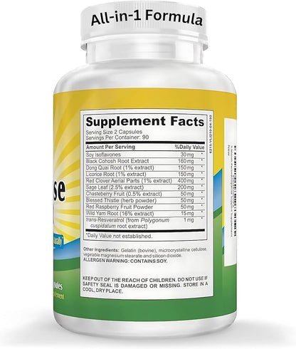 3-Month PERI-Menopause Supplements (All-in-1) Women's Hormone Support for Women | Blend of 11 Herbs & Extracts | PeriMenopause Supplement | Female Hormonal Balance | 90-Day Supply | 180 Capsules