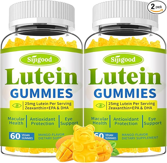 2 Pack Lutein Gummies with Zeaxanthin, Eye Vitamins with Omega-3, Bilberry, and Astaxanthin for Vision and Eye Health, Mango Flavor, 120 Count