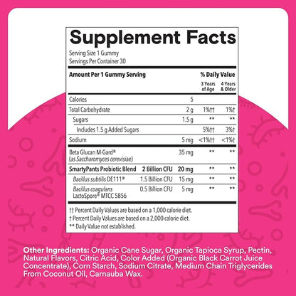 SmartyPants Kids Probiotic Gummies for Digestive Health: 2 Billion CFU Gut Health and Immune Support Supplement, Clinically Studied Probiotic, Gluten Free, Grape, 30 Count (30 Day Supply)