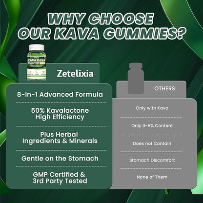 2 Pack Kava Kava Gummies, Kava Kava Root Extract Supplement with Kavalactones, Calm Gummies for Stress Relief & Better Sleep, Kava Supplement for Women & Men, Sugar Free, Vegan, Non-GMO, 120 count