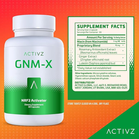 ACTIVZ GNM-X - Nrf2 Activator for Genetic Cellular Defense and Enhanced Well-Being - Supports Longevity and Epigenetic Health - 30 Capsules