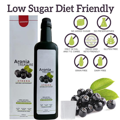 [Aronia Treasure] 100% Aronia Berry Juice: Rich in Antioxidants, Gluten-Free, Vegan, Not From Concentrate, made from Premium Aronia Berries