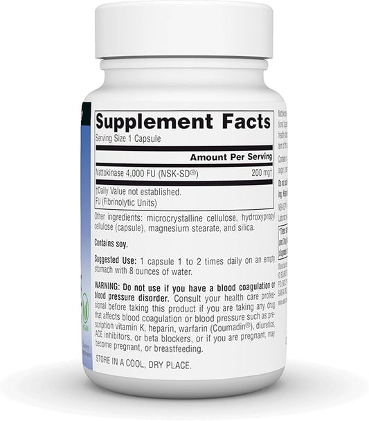 Source Naturals NSK-SD, Nattokinase, Vegetarian Friendly, Whole Body Systemic Enzyme for Healthy Circulation*, 200 mg - 60 Vegetarian Capsules