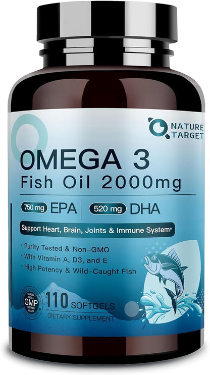 Triple Strength Omega 3 Fish Oil 2000 mg - EPA & DHA - Premium Burpless Fish Oil Omega 3 Supplements