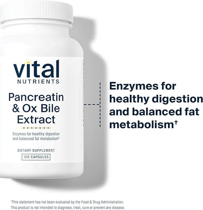Vital Nutrients Pancreatin & Ox Bile Extract 500mg | Natural Digestive Enzymes for Women & Men | Supports Digestion of Protein, Fat, and Carbohydrates*| Gluten, Dairy & Soy Free | 120 Capsules