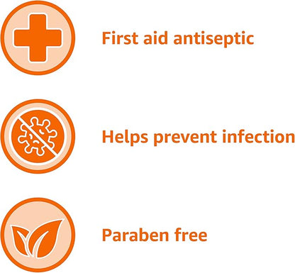 Amazon Basics First Aid Antiseptic, 10% Povidone Iodine Solution First Aid Antiseptic, Unflavored, 8 Fluid Ounces, 1-Pack (Previously Solimo)