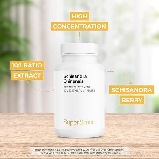 SuperSmart - Schisandra Chinensis 750mg per Day (High Strength) - 10:1 Extract - Schisandra Berry Supplement | Non-GMO & Gluten Free - 60 Vegetarian Capsules