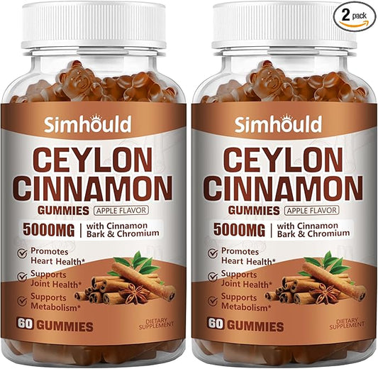 2 Pack Ceylon Cinnamon Gummies 5000MG with Ceylon Cinnamon & Cassia,Joint Support,Cinnamon Supplement & Brain Health,Vegan,Gluten-Free,Cinnamon Apple Flavor,120 Gummies.