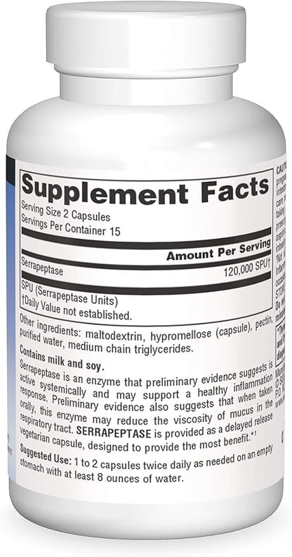 Source Naturals Serrapeptase - Delayed Release Enzyme - 30 Vegetarian Capsules