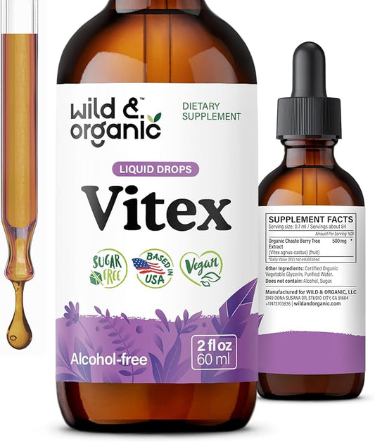 Wild & Organic Vitex Tincture - Vitex Chasteberry Supplement for Women - Liquid Chaste Tree Supplement for Mood Support - Vegan, Sugar & Alcohol-Free Berry Extract Drops - 2 fl oz