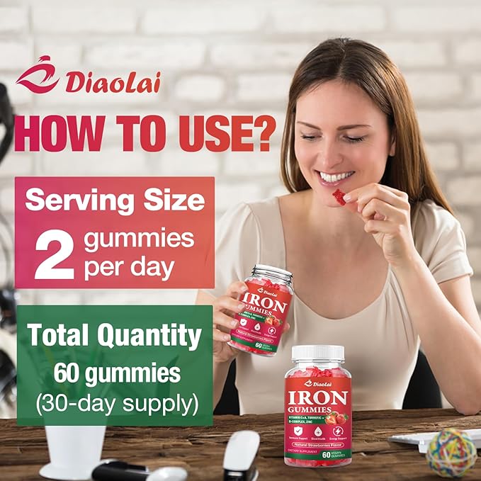 Vegan Iron Gummies - High Potency Iron Supplement for Women & Men - Supports Energy & Immune Health - Strawberry Flavor (120 Count)