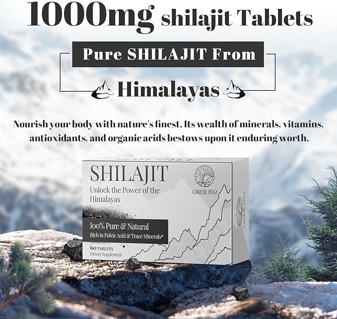 30,000 MG Shilajit Tablets, 100% Shilajit Pure Himalayan Organic, Shilajit for Men and Women Rich in Fulvic Acid & 85+ Trace Minerals, Shilajit Supplement for Energy & Immune System, 180 Count