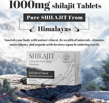 30,000 MG Shilajit Tablets, 100% Shilajit Pure Himalayan Organic, Shilajit for Men and Women Rich in Fulvic Acid & 85+ Trace Minerals, Shilajit Supplement for Energy & Immune System, 120 Count
