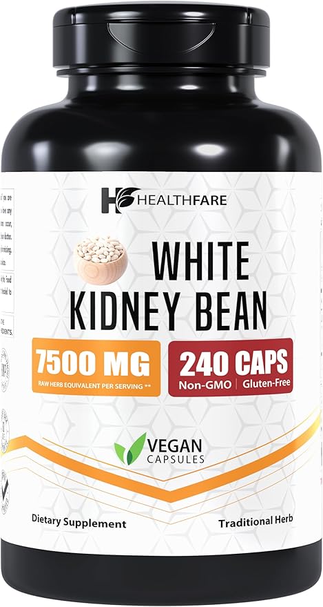White Kidney Bean Extract Supplement, 7500mg | 240 Veg Capsules | 20x Concentrated | Non-GMO | Gluten-Free