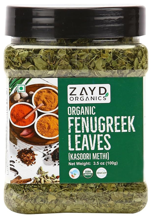 Zayd Organic Kasuri Methi, Organic Kasoori Methi, Organic Dried Fenugreek Leaves, USDA Organic, Indian Origin, 100g (3.5oz)