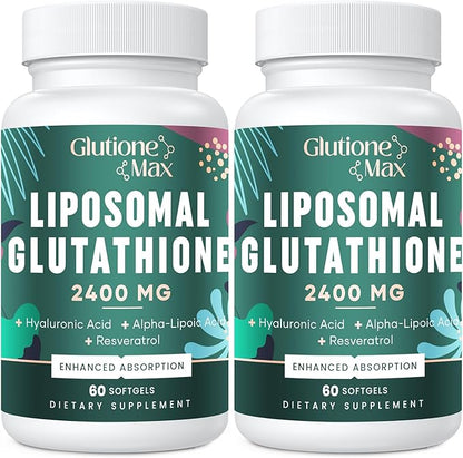 8-in-1 Liposomal Glutathione 2400 MG, High Absorption Antioxidant Formula – with Hyaluronic Acid, Alpha-Lipoic Acid, Resveratrol - Skin, Liver Detox & Immune System, 120 Softgels