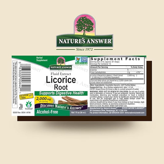 Nature's Answer Licorice Root | Herbal Supplement | Supports Digestive Health | Non-GMO & Kosher | Alcohol-Free, Gluten-Free & Vegan 1oz (2 Pack)